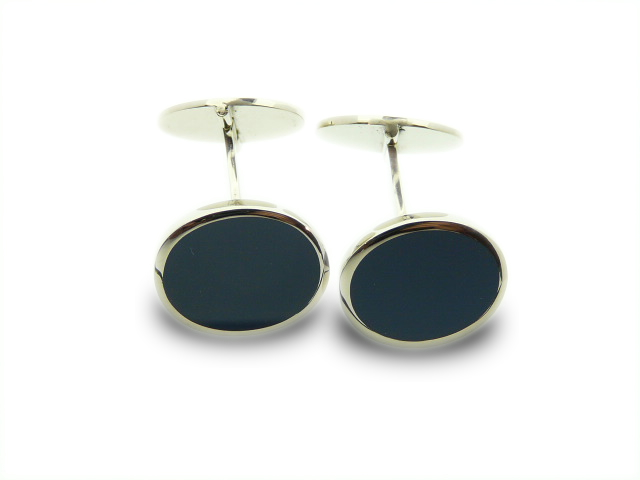traditional oval cufflinks set with blue Agate